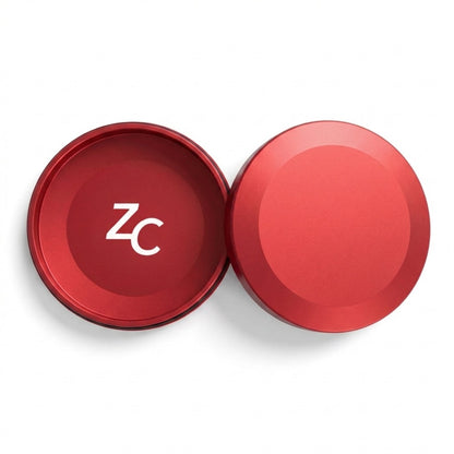 Z Caddy metal pouch can in red, lid and base shown separated from above