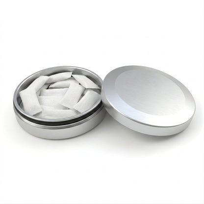 Z Caddy Chonk metal pouch can in silver, open with pouches in the storage chamber